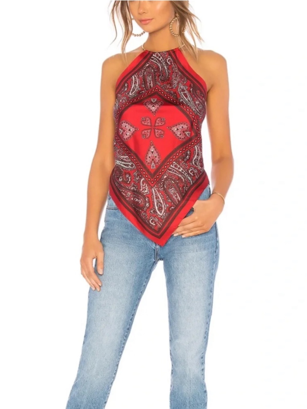 Diane Von Furstenberg Red Paisley Halter Scarf Top - Picture 5 of 14